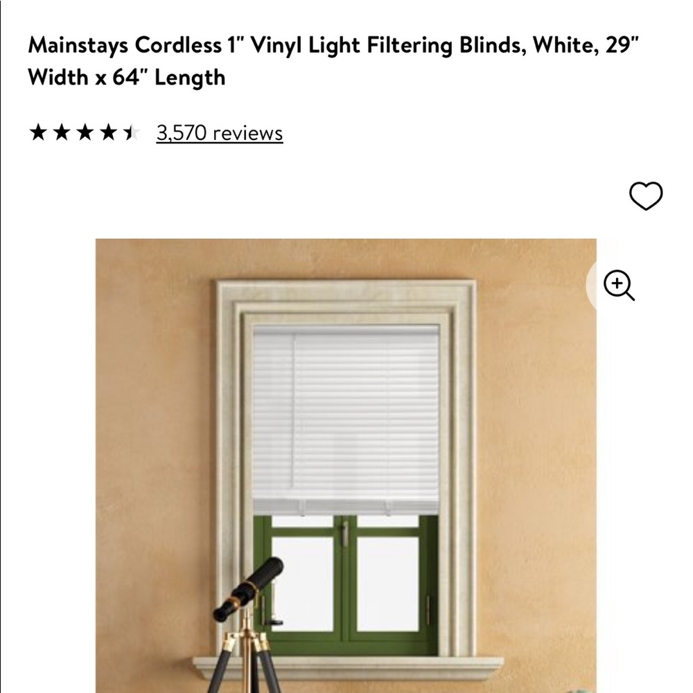 Mainstays cordless 1” blind